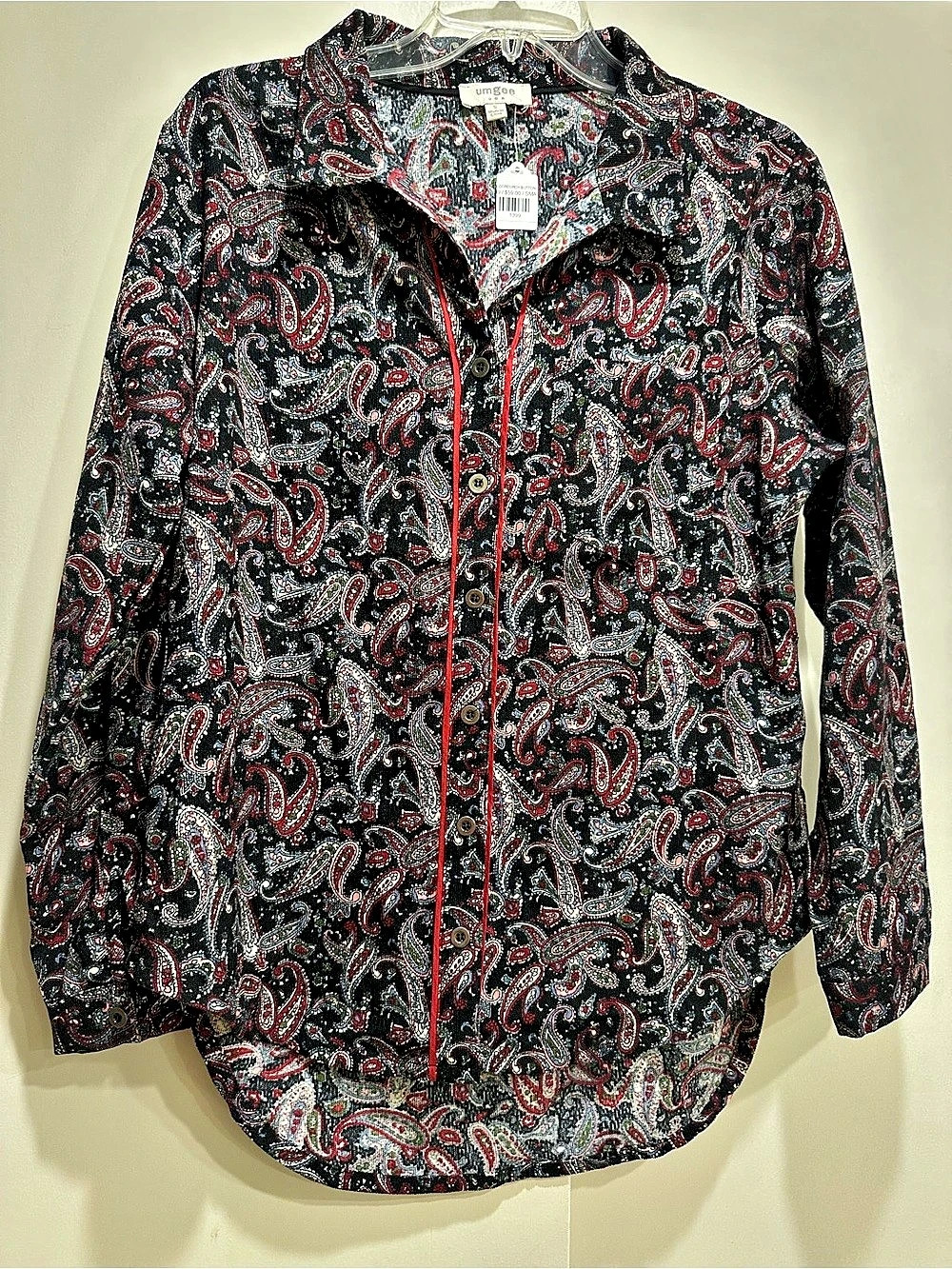 Umgee Paisley Button Down Black & Red Size Small NWT